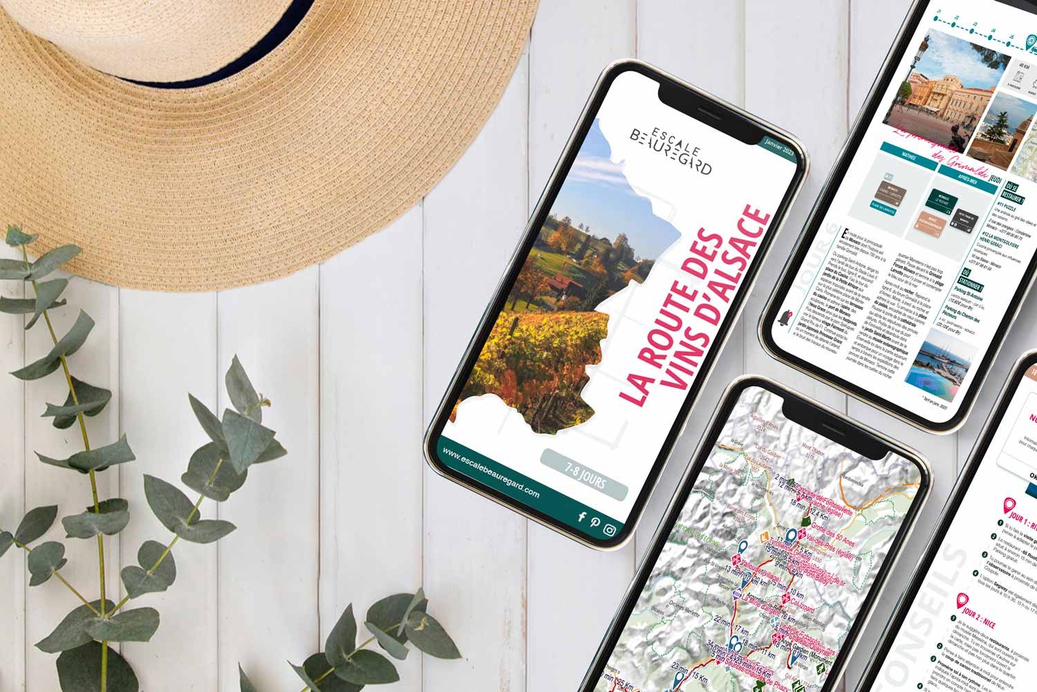 Aperçu des pages d'un guide de voyage numérique Escale Beauregard sur Smartphone